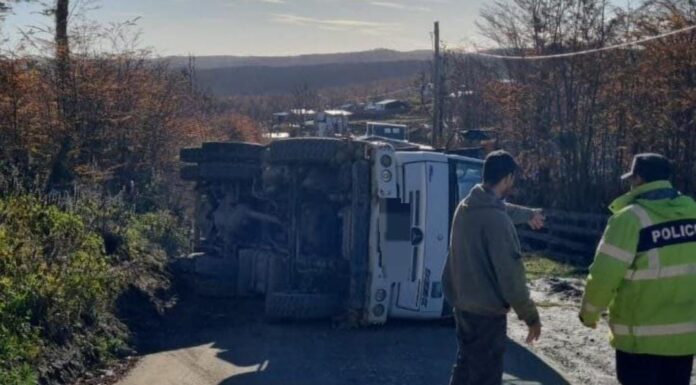 Tolhuin: Un camión volcó en el barrio Los Naranjos y no hubo heridos