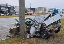 Tragedia en Ruta 3: un joven murió tras un violento choque contra una columna